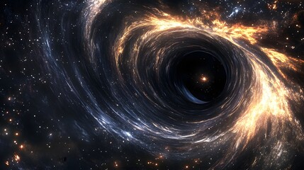 Wall Mural - Abstract black hole system over star field with event horizon, gravity singularity in outer space. 
