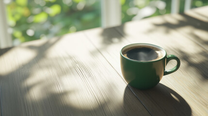 a cup of coffee on the parquet floor