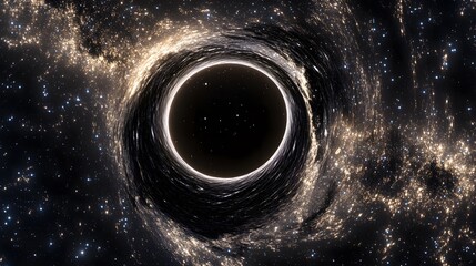 Wall Mural - Abstract black hole system over star field with event horizon, gravity singularity in outer space. 