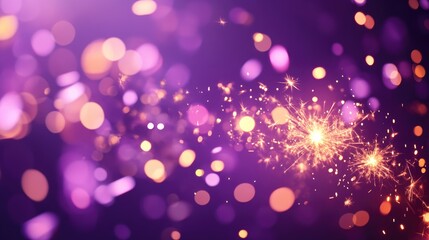 Wall Mural - vibrant sparklers glowing against a rich purple backdrop complemented by bokeh light effects
