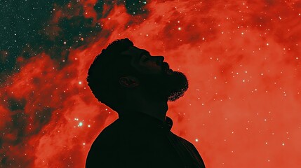 Wall Mural - Cosmic consciousness embodied as a human silhouette breathes stars and galaxies into a swirling nebula, set against a deep space background.