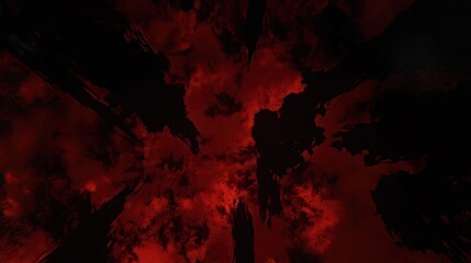 Wall Mural - dark red storm clouds swirl in the sky, casting eerie shadows on the ground below, creating a chilli