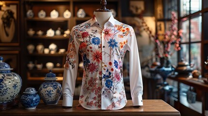 Elegant Floral Print White Shirt - Men's Fashion