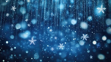 Wall Mural - twinkling snowflakes and stars with raindrops against a dark backdrop
