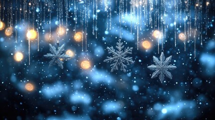 Wall Mural - twinkling snowflakes and stars with raindrops against a dark backdrop