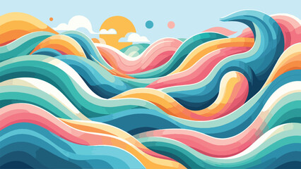 Flat style sea wave illustration with a combination of pastel colors