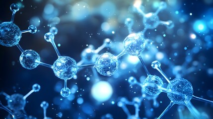 Wall Mural - Abstract Blue Molecular Structure with Glowing Connections