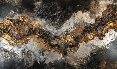 Gold and silver abstract painting on black.