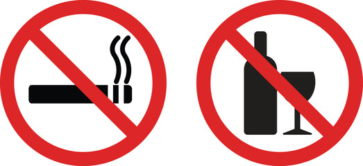 no smoking and no alcohol signs . no smoking icon and no drinking icon . vector illustration