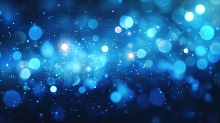 Poster - vibrant blue bokeh lights with an abstract background featuring floating particles or dust creating 