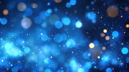 Poster - vibrant blue bokeh lights with an abstract background featuring floating particles or dust creating 