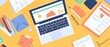 © santima - Workspace, laptop, documents, yellow background