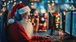 © romanets_v - Santa claus working as customer support during christmas season in festive office