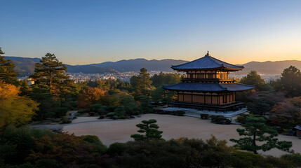 Poster - Golden Pavilion Temple in Kyoto, Japan, with Stunning Views of the City and Mountains