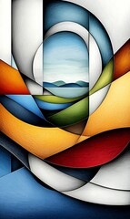 Wall Mural - Exploring vibrant geometric landscapes a fusion of colors and shapes inviting perspective and reflection in abstract art