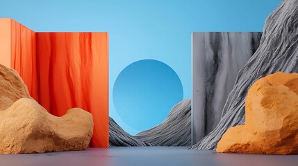 Poster - Exploring abstract landscapes a vibrant fusion of colorful forms and textures in a surreal environment