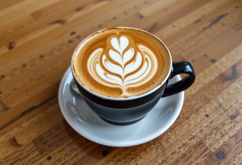 Canvas Print - cup of coffee on wooden table