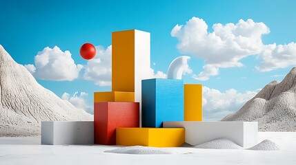 Wall Mural - Vibrant geometric structures against a serene sky a study in color form and artistic expression