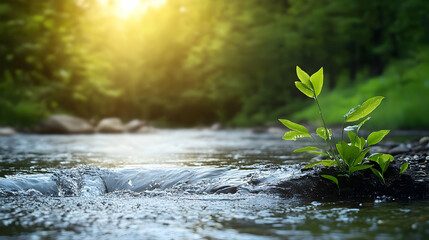 Sticker - A Small Plant Growing by a Creek - Nature's Resilience