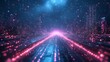 © banyu bening - Futuristic cityscape with glowing lines and particles.