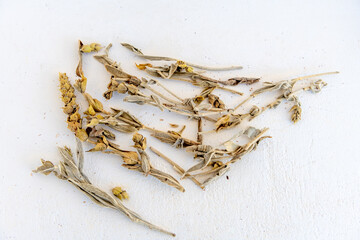 Loose Greek herbal mountain tea, isolated in a white background.