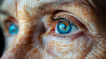 Senior woman's eyes close-up, sagging eyelids and wrinkles turning into firm, lifted, and youthful skin in before and after sequence