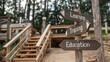 © HendraGalus - Wooden signpost featuring the words 'Learning,' 'Training,' and 'Education' pointing towards a staircase. Personal development concept