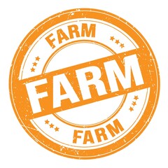 Wall Mural - FARM text written on orange round stamp sign