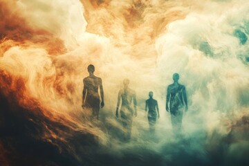 Canvas Print - Surreal Silhouettes Walking Through Dreamlike Clouds