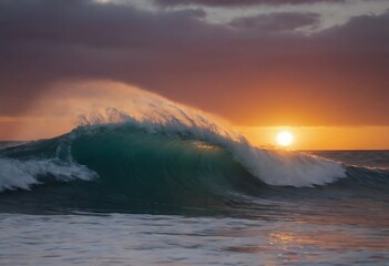 Wall Mural - sunset through a breaking wave.