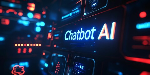 Chatbot AI neon sign on digital display.