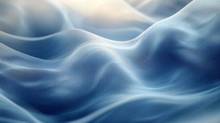 Fototapete - Delicate blue fabric flows smoothly, capturing soft light that enhances its texture and creates a tranquil, soothing visual effect, inviting relaxation.