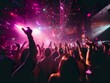 © aporn - Disco People enjoying a party night club neon pink light Group of dancing friends enjoying night festival party are dancing in club. Nightlife
