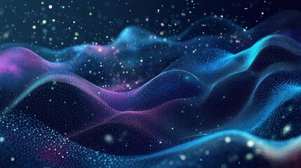 Canvas Print - Abstract Wavy Background with Glowing Particles