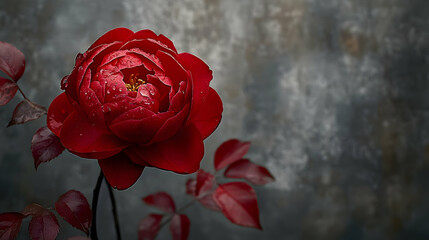 Sticker - A Single Red Rose with Dew Drops in the Morning Light