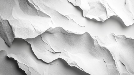 Leinwandbilder - The composition features a close-up view of textured white paper that has been torn and layered. The intricate folds and shadows provide an artistic, minimalist backdrop for creative applications.