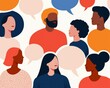 © justjupiter - Diverse group of people engaged in conversation with speech bubbles.