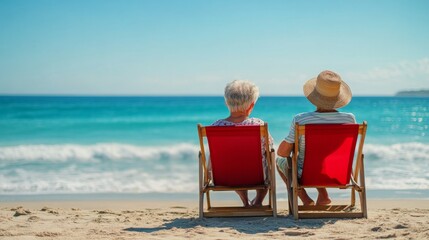 Retired Couple Relaxing on Beach