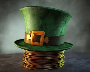 Leprechaun Hat Stack: Green 3D Hat Design with Gold Coins for St. Patrick's Day Celebration