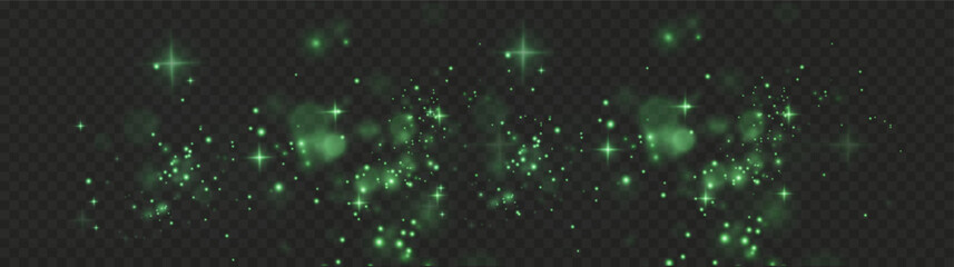 Wall Mural - Christmas background. Powder PNG. Magic shining green dust. Fine, shiny dust green bokeh particles fall off slightly. Fantastic shimmer effect.	
