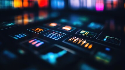 A digital screen with buttons positioned below it, designed for user interaction. This setup is perfect for showcasing technology interfaces, control panels, or user-friendly applications in modern 