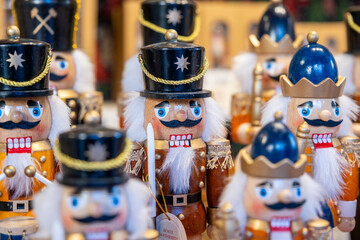 Wall Mural - Traditional Christmas souvenir nutcrackers sold on Christmas market