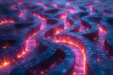 Leinwandbilder - A glowing maze of vibrant hues, forming an abstract representation of the mindâ€™s journey through consciousness,
