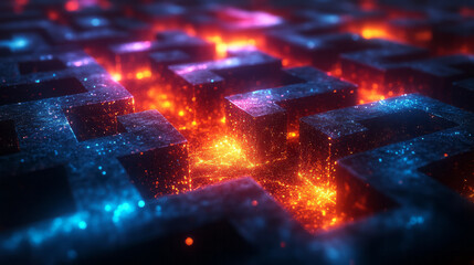 Aufkleber - A glowing web of color-filled paths forming a maze, symbolizing the journey through the layers of the mind,