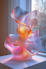 Fototapete - An arrangement of floating 3D forms with smooth, glass-like textures, complemented by subtle line art,