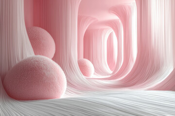 Leinwandbilder - A minimalist composition featuring weightless 3D shapes with furry textures, connected by fine strings,