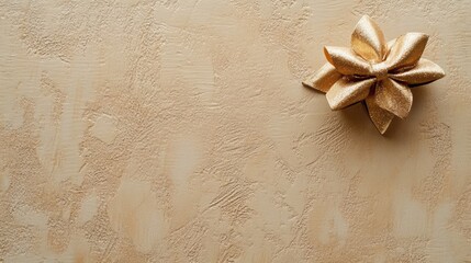 Poster - A sophisticated light textured backdrop mimicking gift wrap, adorned with a small golden bow in the corner, ideal for festive moments. Generative AI