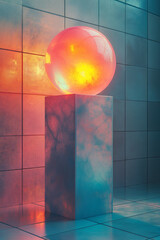 Fototapete - Weightless 3D shapes with soft velvety textures, contrasted by metallic surfaces and subtle line art, floating in pastel hues with a smooth gradient shadow,