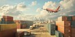 Containers are moved by ship, truck, and plane. This shows how goods are transported around the world.
