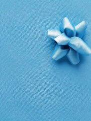 Aufkleber - A charming blue bow is placed in the corner, accentuating the soft texture of the light blue wrapping-inspired background. Generative AI